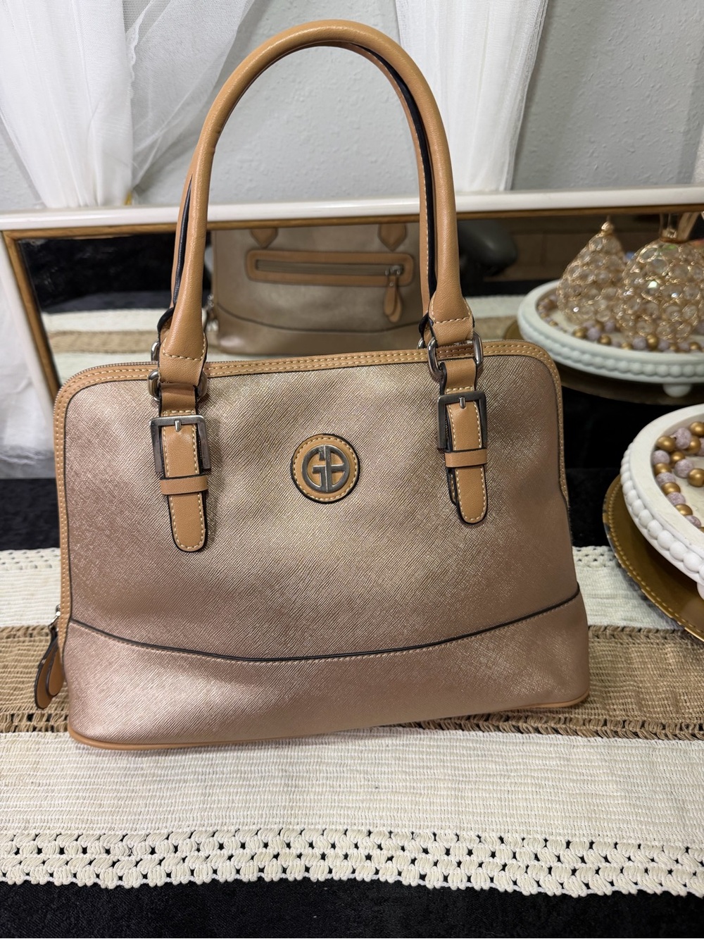 Giani Bernini Metallic Rose Satchel with Tan Trim